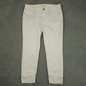 White House Black Market Jeans Womens 8 White Beaded Cuffed Stretch Slim Leg